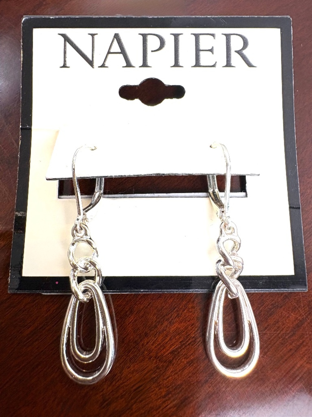 Napier Silver Tone Double Loop Drop Earrings